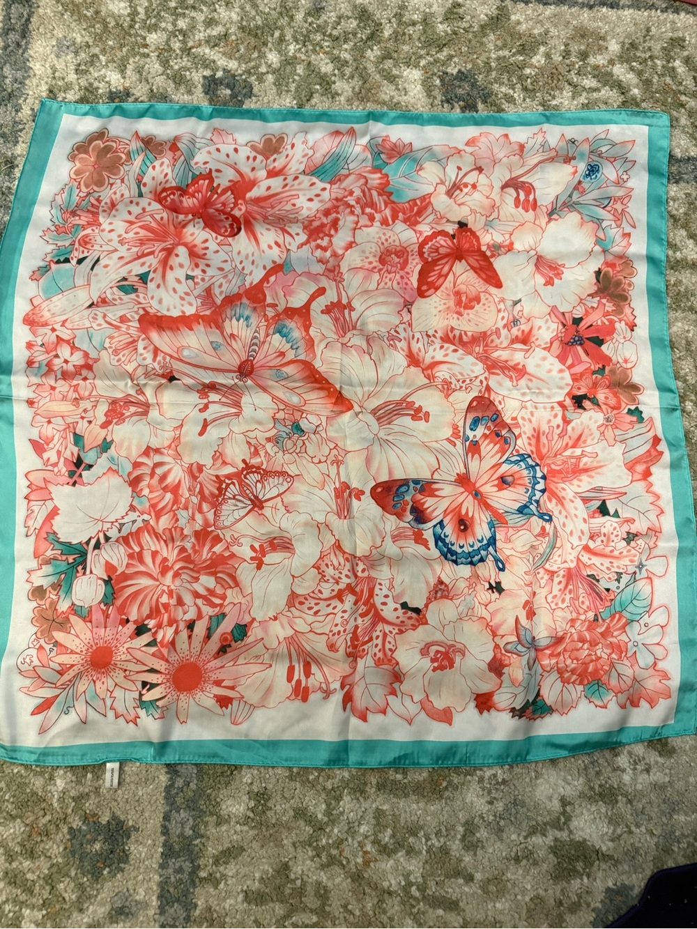 Floral Butterfly Print Decorative Throw Pillow Cover - Coral & Teal